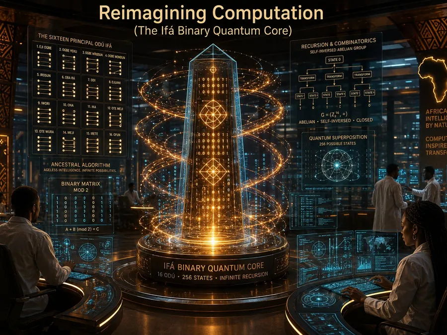 The Ifá binary system visualised as a quantum computing core: 16 Odù, 256 states